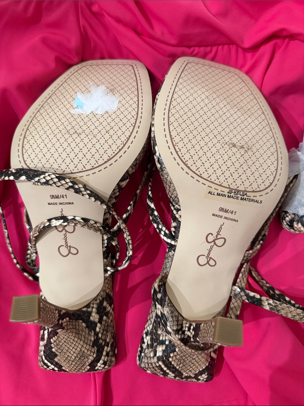 Jessica Simpson Snake-Print Strappy Square-Toe Heels Brown Black Size 9.5 - Picture 4 of 5